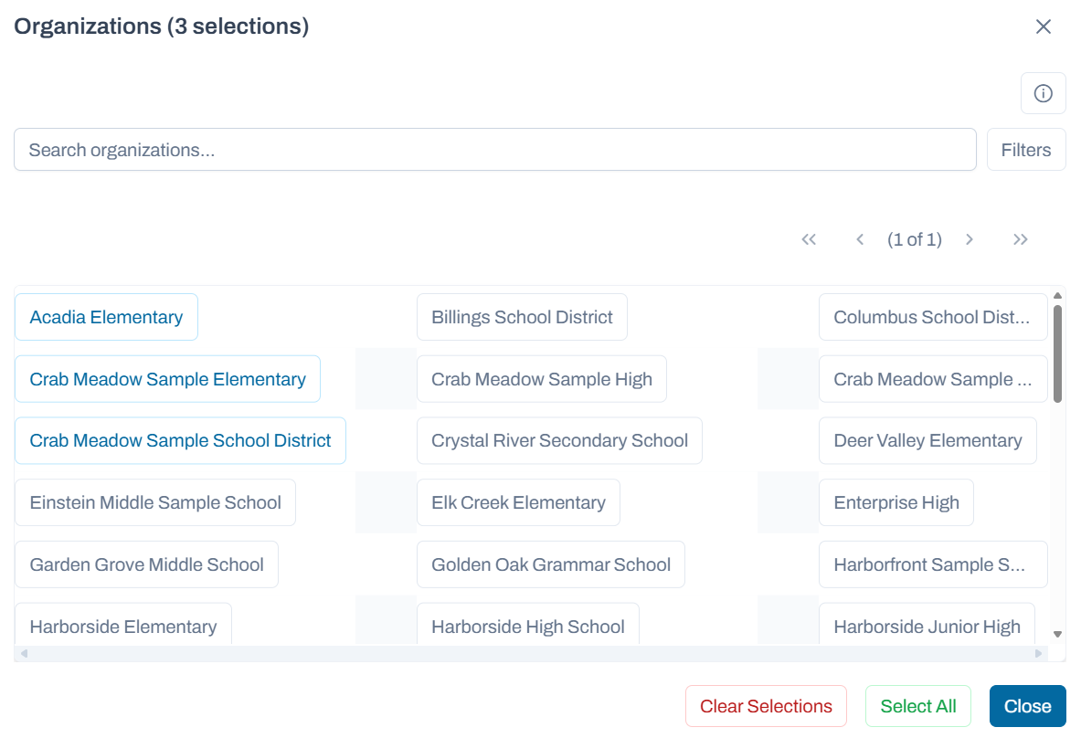 List of organizations to add.