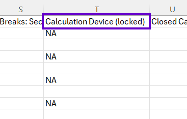 Spreadsheet showing a column header that is labeled 