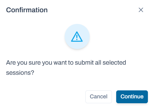 Warning popup message with options to cancel or continue.