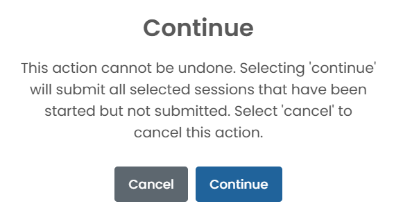Warning popup message with options to cancel or continue.