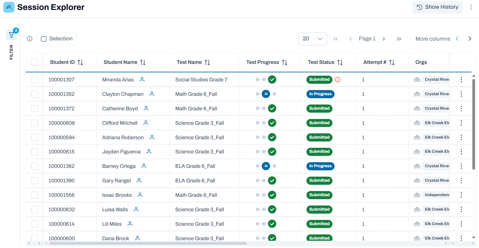 Sample Session Explorer page.