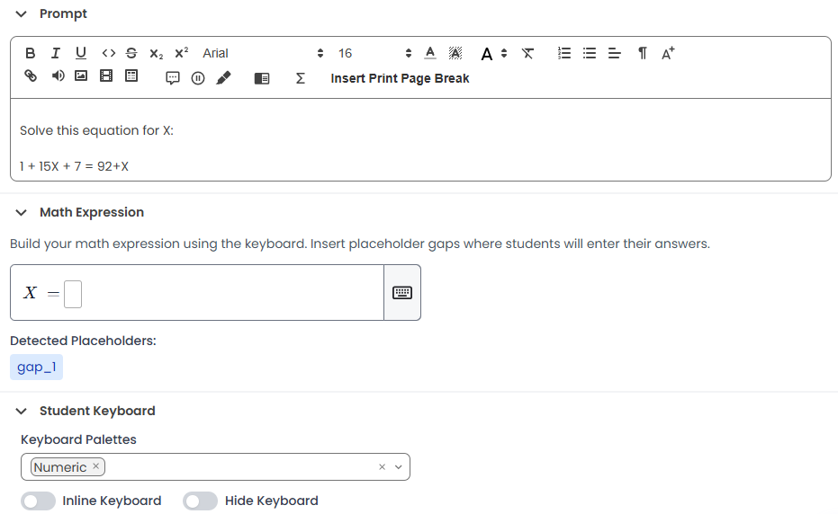 Sample scaffolded math interaction authoring screen.