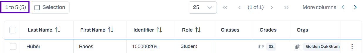 Number of results showing in top of search results screen.