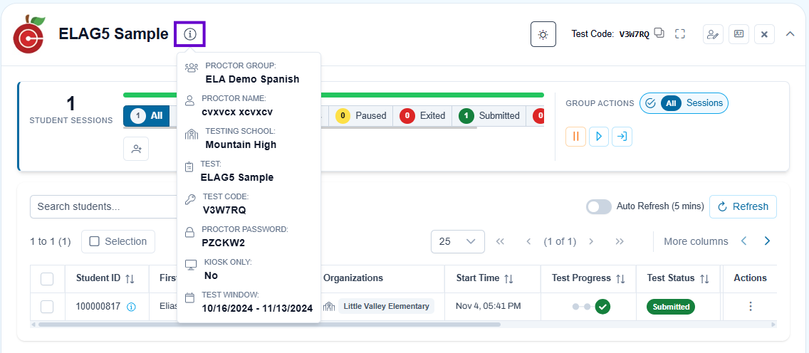 Information tooltip with administration details.