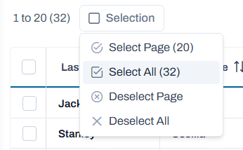 Selection options for exporting.