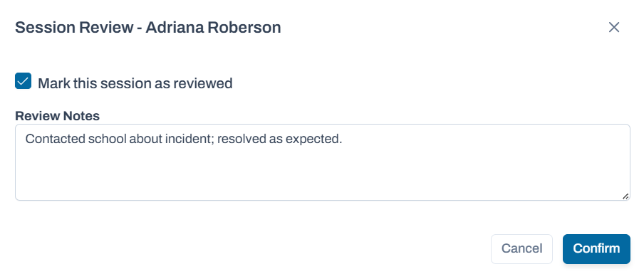 Session review popup.