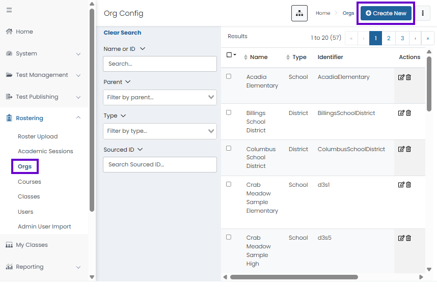 Organizations page with Organizations selected and Add Organization button highlighted for creating and managing organizational hierarchy.