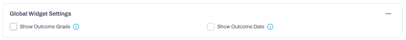 Global Widget Settings section collapsed with options to show outcome grade and outcome date, both currently unselected.