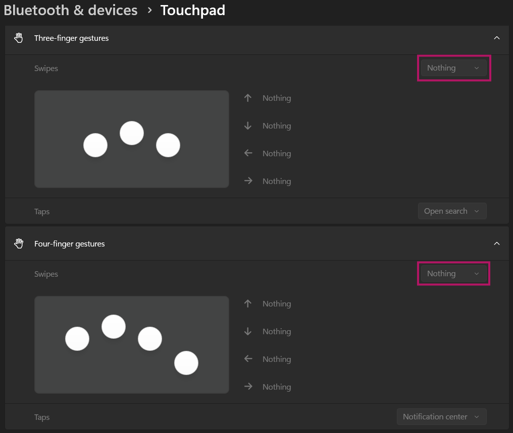 TestNav 8 > Set Up TestNav on Windows > Three and Four Finger Gestures Setting.png